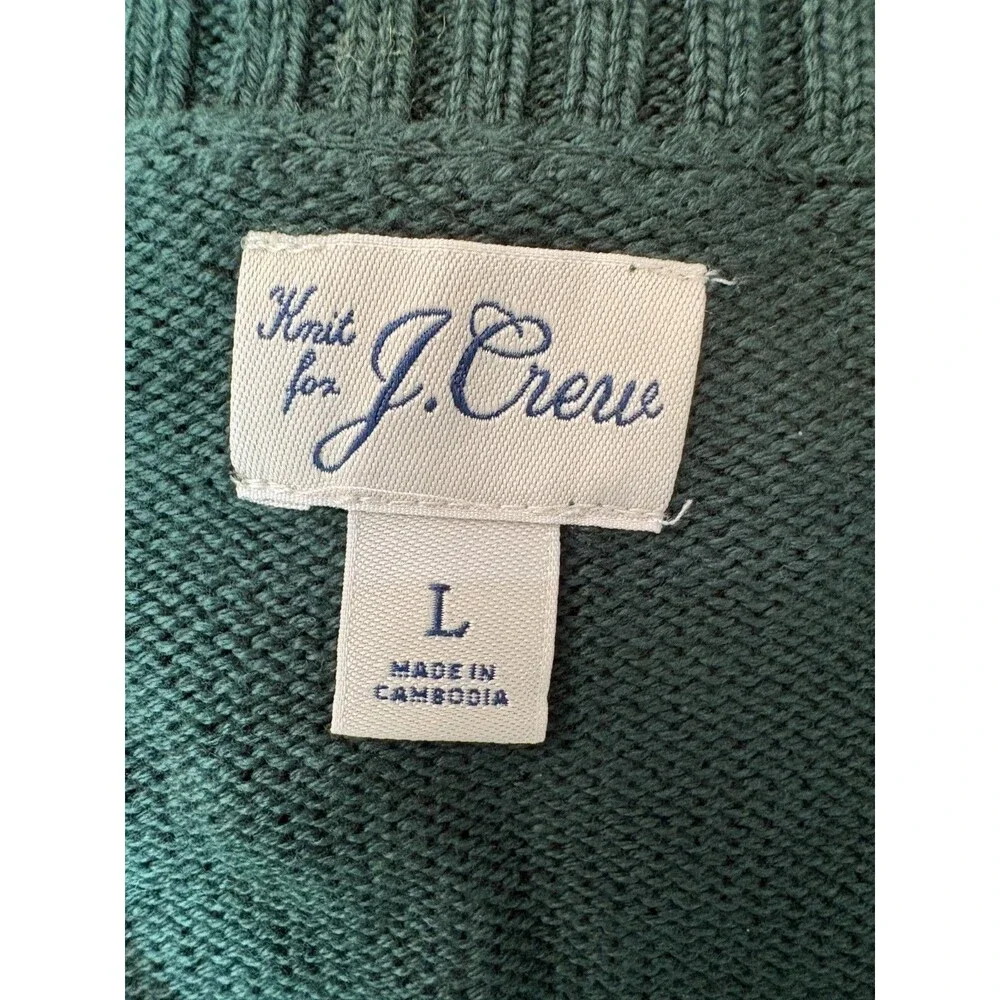 J CREW Sweater Mens Large Green Pull Over Long Sleeve Knit Cotton Dad